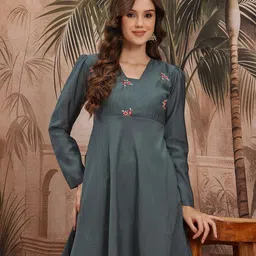 Sangria Floral Embroidered Empire Kurta with Dhoti Pants-picture-19