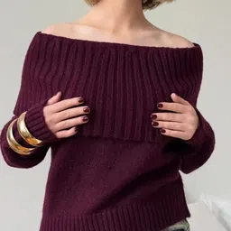 LULU & SKY Women Ribbed Off-shoulder Pullover image 3