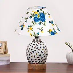 Aura Conical White & Blue Floral Printed Glass Frustum Shaped Table Lamp image 3