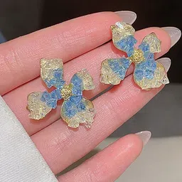 FIMBUL Gold-Plated Crystals Studded Floral Enamelled Studs image 2