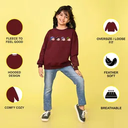 NUSYL Girls Graphic Printed Round Neck Oversized Sweatshirt image 2