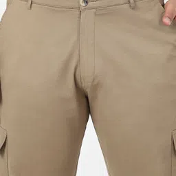 Urbano Plus Men Khaki Regular Fit Solid Cargo Chino Pant with 6 Pockets Stretchable image 3