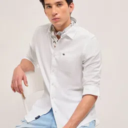 THE BEAR HOUSE Men Slim Fit Solid Spread Collar Pure Cotton Casual Shirt-picture-41