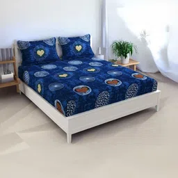 Homybees Blue Printed Microfiber 220 TC 2 Double Fine Bedsheets & 4 Pillow Covers 72"x78" image 3