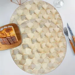 LUXEHOME INTERNATIONAL Gold-Toned & Grey 2 Pieces Textured Round Table Placemats-image-78