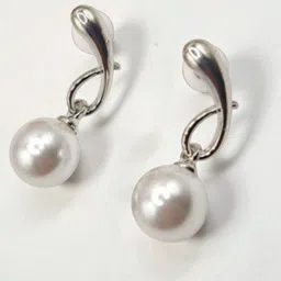 SAPRAA TRENDS Silver Plated Stainless Steel Artificial Beaded Spherical Drop Earrings image 4