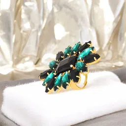 Mahi Elegant Gold-Plated Crystal Studded Flower Statement Ring-picture-19
