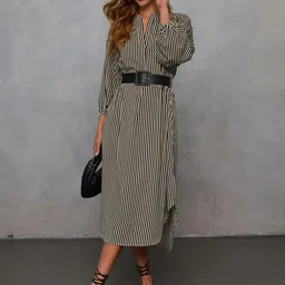 StyleCast x Revolte Women Striped Puff Sleeve Fit & Flare Midi Dress-image-63