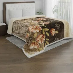 Signature Rolex Beige & Brown Floral 1200 GSM Mink Heavy Winter Blanket-image-4