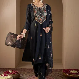 Indo Era Women Floral Embroidered Regular Thread Work Kurta with Trousers & With Dupatta-picture-23