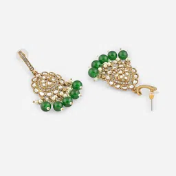 Fida Gold-Plated Kundan Studded & Pearls Beaded Teardrop Shaped Drop Earrings image 3