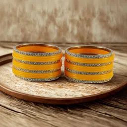 Vidhya Kangan Set of 26 Yellow & White Stone Studded Bangles image 4