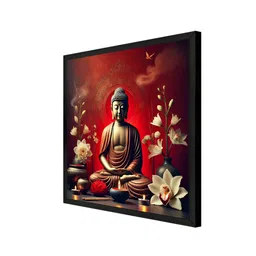 999Store Red & Beige 1 Piece Buddha Religious Canvas Wall Art image 2