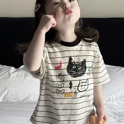 LULU & SKY Girls Striped Graphic Printed Relaxed Fit T-shirt-picture-21