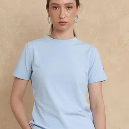 RAREISM Women Solid Round Neck Cotton T-shirt-image-13