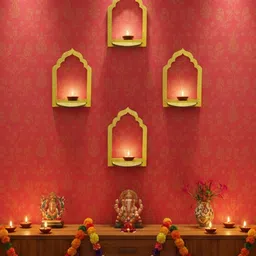 Special You Gold Toned 10 Pieces Jharokha Lotus Stickers & Tealight Candels image 4