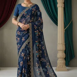 Parvanya Fashion Hub Floral Printed Pure Georgette Saree-picture-24