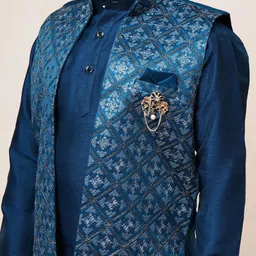 sangria Boys Cotton Silk Geometric Embroidered Kurta Pyjama Set With Shrug image 5