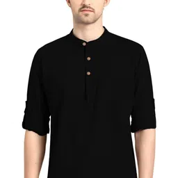 Navkanj Band Collar Roll-Up Sleeves Straight Short Kurta-picture-21