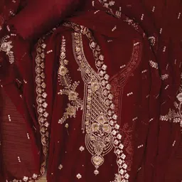 Desi Fusion Embroidered Beads & Stones Silk Georgette Unstitched Dress Material-picture-16