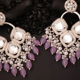 MEIRA JEWELLERY Silver-Plated Artificial Stones Studded & Beaded Drop Earrings image 3