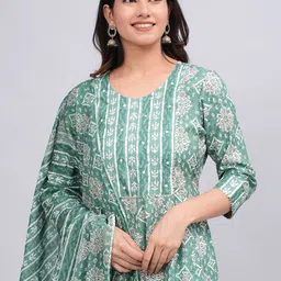 Mugdha Silk Sarees Women Ethnic Motifs Printed Angrakha Beads and Stones Kurta with Trousers & With Dupatta image 5