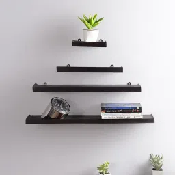 craft tree Mango Wood Floating Wall Shelf Set Of 4 In Brown Colour image 1