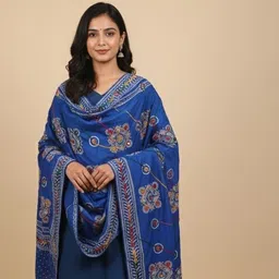 sahilgarments Cotton Blend Self Design Blue Women Dupatta-picture-26