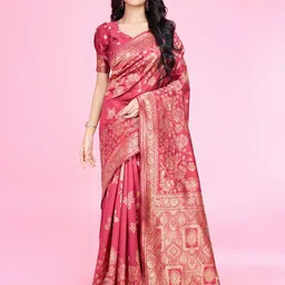 RICH & ROMAN Woven Design Zari Pure Silk Banarasi Saree-picture-3