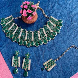 VATSALYA creation Alloy Gold- plated Green Jewellery Set-picture-17
