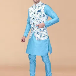 PRINTINDIA Mandarin Collar Long Sleeves Regular Pure Silk Kurta & Trouser & Nehru Jacket image 5