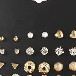 PolluxCraft Korean Set Of 12 Gold-Plated Artificial Stones-Studded Contemporary Studs image 5