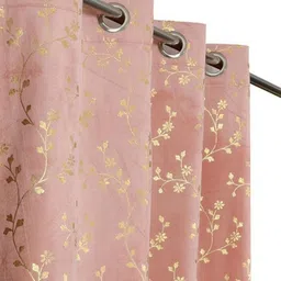 Galaxy Home Decor Pink Set of 2 Floral Room Darkening Long Door Curtain-image-84