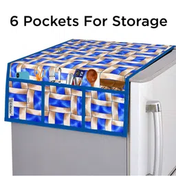 E-Retailer 4Pc Blue Patterned Waterproof Refrigerator & Handle Cover With Oven Cover image 5