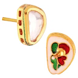 Anouk White Red Green Gold-Plated Kundan Studded Contemporary Studs image 4