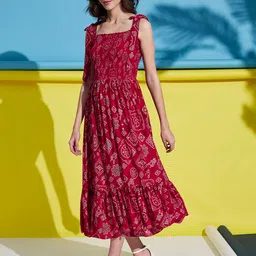 YANAMORA Ethnic Motifs Print Fit & Flare Midi Dress image 5