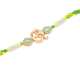 Sangria Kundan Studded & Beaded Om Design Thread Rakhi With Roli Chawal Chandan image 4