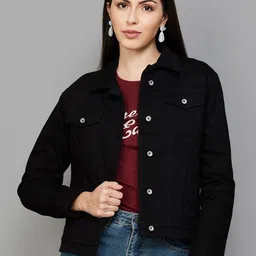 Xpose Women Spread Collar Solid Denim Jacket-image-78