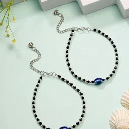 Sangria Silver-Plated Evil Eye Artificial Beaded Anklets-image-38