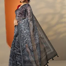 Libas Floral Printed Saree With Blouse Piece image 2