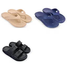 Feel alive Men Set Of 3 Self Design EVA Casual Sliders Flip Flops-picture-34