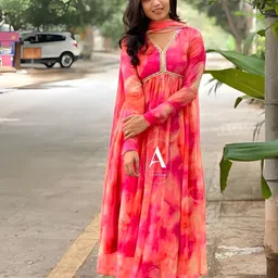 zoentik enterprise Solid, Geometric Print, Paisley, Applique, Self Design Georgette Stitched Anarkali Gown-picture-27