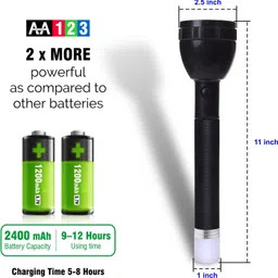 vr bright lite 1000 Meter Long Range Rechargeable Torch With Back Light + Blinker-VRBL12504 12 hrs Torch Emergency Light image 2