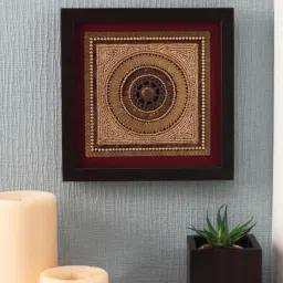 clasicraft Red & Brown Beads Raw Silk Framed Wall Art image 1