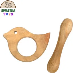 swastha toys Neem Wood Teethers | Cute shape sparrow and Stick Teether image 1