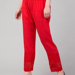 asadsgarments Women Regular Fit Red Viscose Rayon Trousers image 3