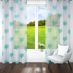 parda online Blue & Black Polyster Floral 9ft Sheer Eyelet Window/Door (1 Pc) image 1