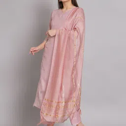 vredevogel Women Chanderi Kurta Pant Dupatta Set image 3