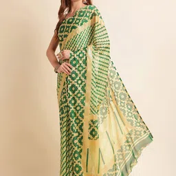 Mitera Green & Yellow Floral Printed Pure Chiffon Saree image 2