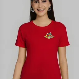 szn Women Printed Round Neck Polyester Red T-Shirt-picture-15